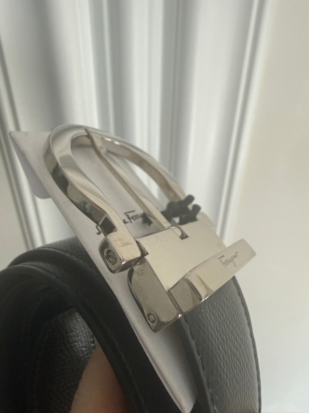 Salvatore Ferragamo Black Leather Belt with Silver Gancini Buckle - Picture 7 of 16